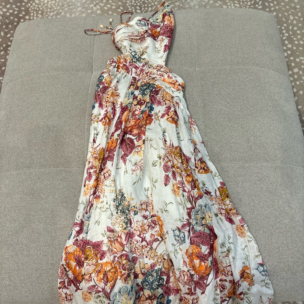 Zimmermann Ladies Pattie Asymmetric Dress Cream Floral, Size 2